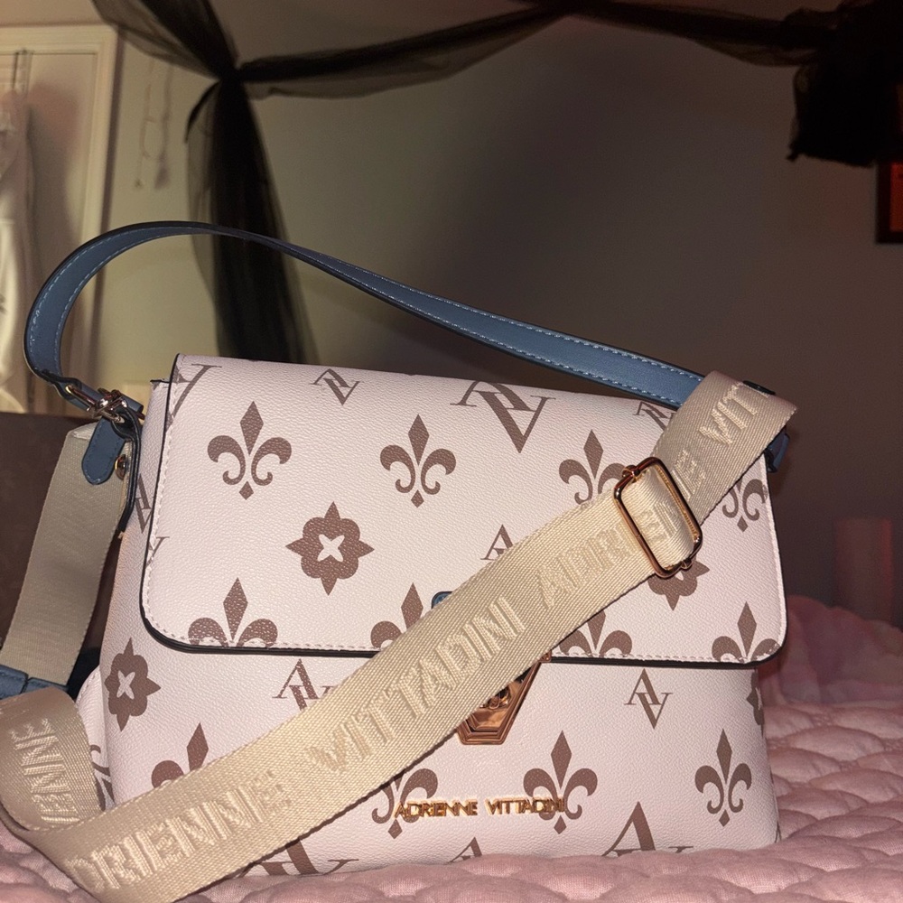 Adrienne Vittadini Cream and Brown Crossbody Bag